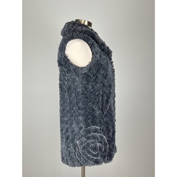 CoVelo Womens Blue Gray Sherpa Vest Plush Faux Fur Pockets Snap Front size 6 - Picture 5 of 12